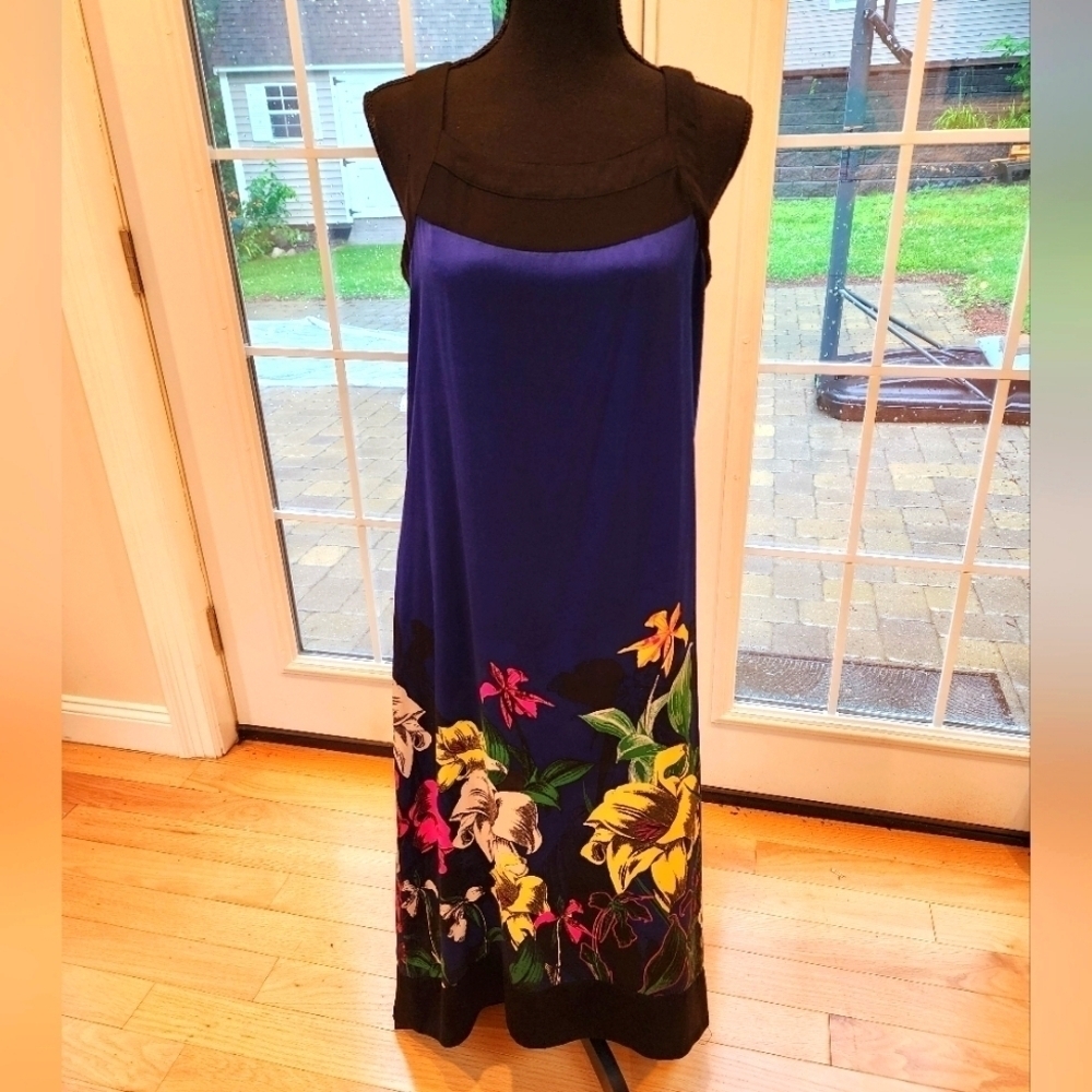 DKNY Blue Floral Print Sleeveless High/Low Hem A-Line Dress Size Small